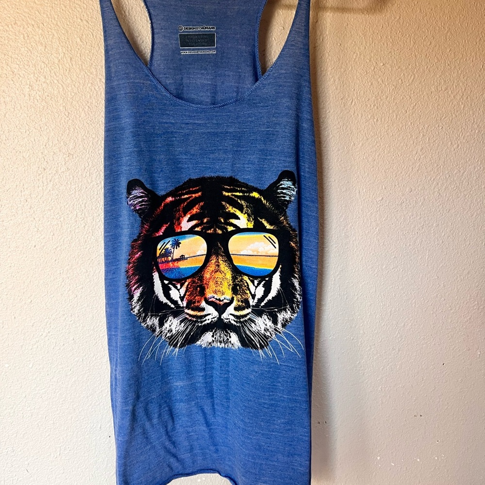 Blue Tank Top with Tiger Graphic